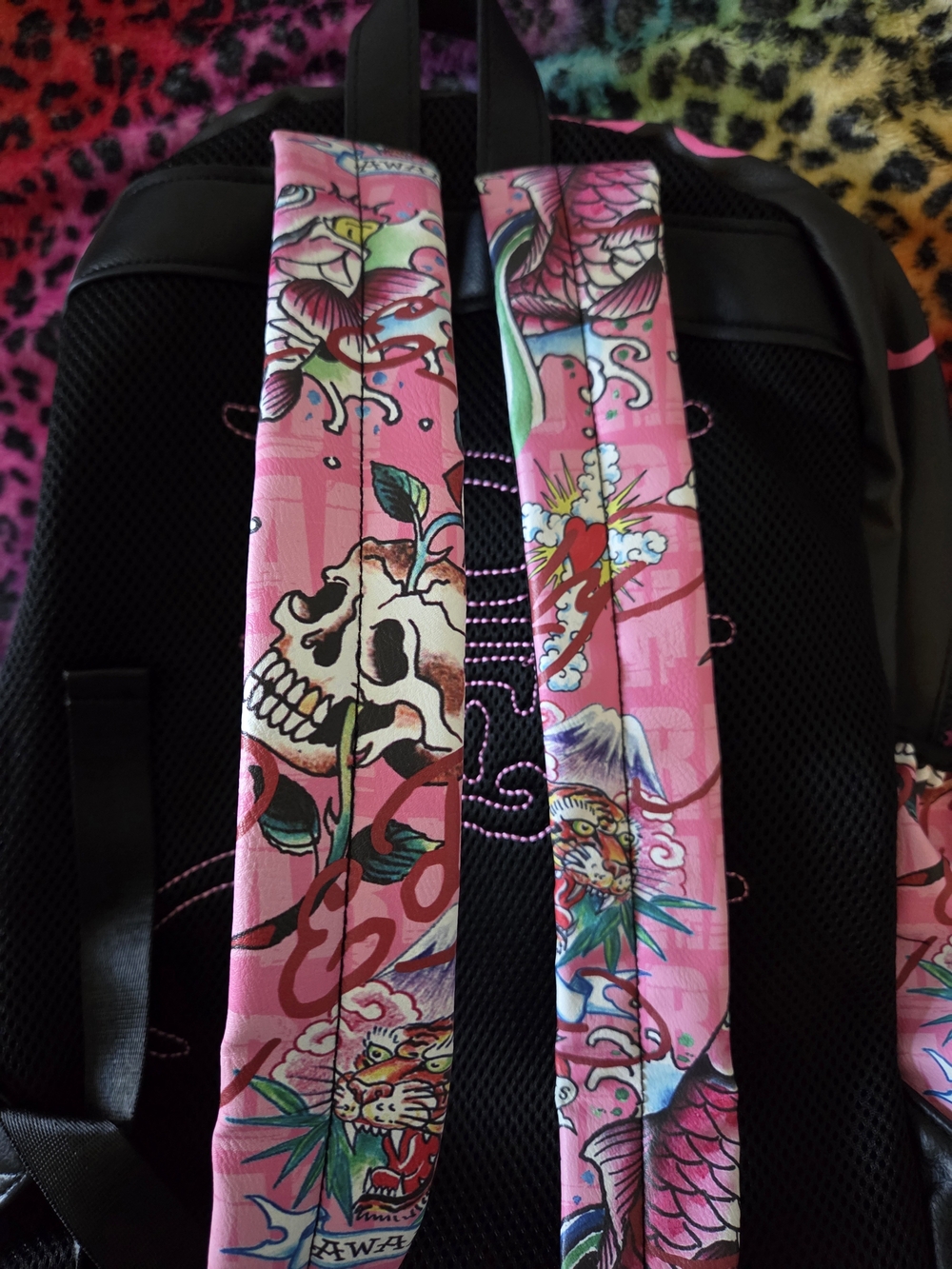 Ed Hardy Pink Tattoo-Print Skull & Floral Backpack - Picture 3 of 7